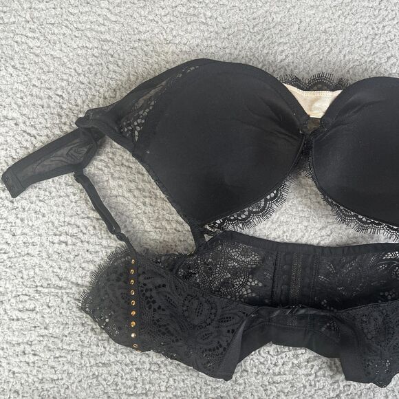 Victorias Secret Bombshell Bra Push Up 36B Black Lace Studded High Neck - Picture 7 of 10